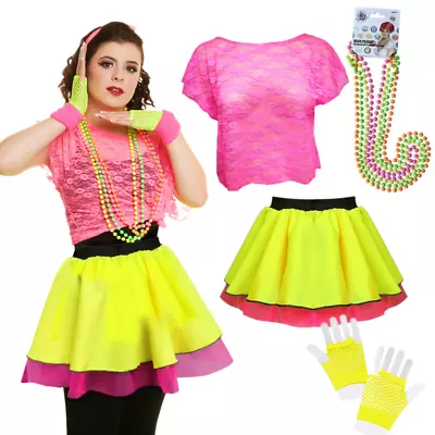 Ladies 80's TUTU DISCO Fancy Dress Costume NEON TUTU & Skirts UK ALL SIZES • £3.99