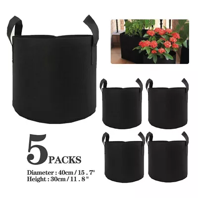 5 Pk Grow Bags Plant Fabric Pot Nursery Soil Bag With Handles Thickened Nonwoven • $9.31