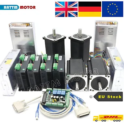 【UK】4Axis Nema34 Stepper Motor 878oz.in 4A+Driver+5axis Mach3 CNC Controller Kit • £409.99