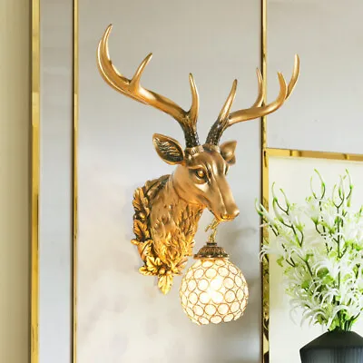 Modern Lodge Deer Antlers Wall Sconce Globe Shade Wall Light Fixture Decor • $129