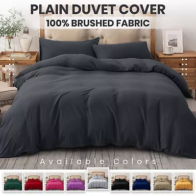 100% Brushed Fabric Duvet Cover With Pillowcase Soft Quilt Bedding Set All Size • £9.99