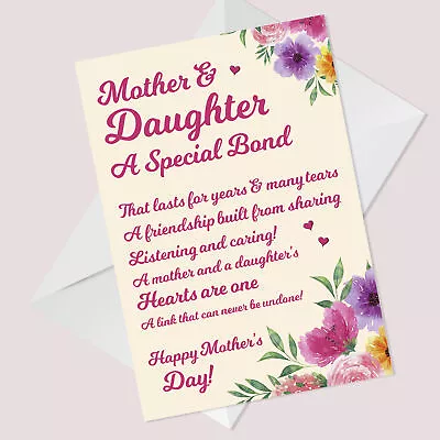 Mothers Day Mother And Daughter Poem Card Quality Mother's Day Card For Mum • £2.95