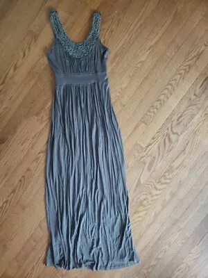 Soprano Size Medium Dark Gray Sleeveless Beaded Long Stretch Maxi Dress Charcoal • $15.99