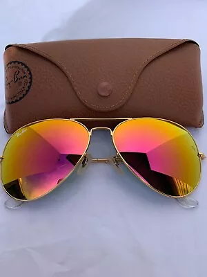 Ray-Ban Aviator Sunglasses Gold Frame Pink Yellow Flash Lens RB3026 112/4T 62mm • $1.20