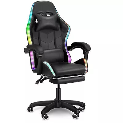 Gaming Chair With Bluetooth Speaker Pro Racing Chair With RGB LED Light E • $152.58