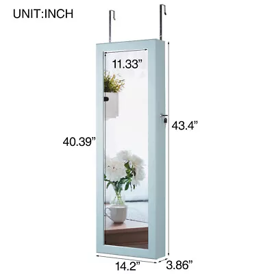 LED Jewelry Mirror Wall Door Armoire Cabinet With Full-Length Mirror Organizer  • $115.99