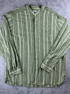 The Territory Ahead Shirt Men's XXL Linen Green Tan Long Sleeve Button Up Stripe • $29.69