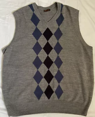 Mens Argyle Diamond Sweater Vest V Neck Size 2XL • $15.99