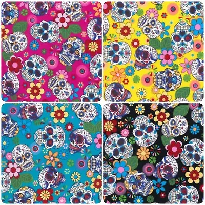 Cotton Poplin Fabric Rose & Hubble Skulls Day Of The Dead Material Halloween • £6.94