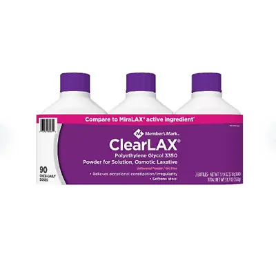 Member'S Mark Clearlax Polyethylene Glycol 3350 Powder 17.9 Oz 3Pk FREE SHIPPING • $55
