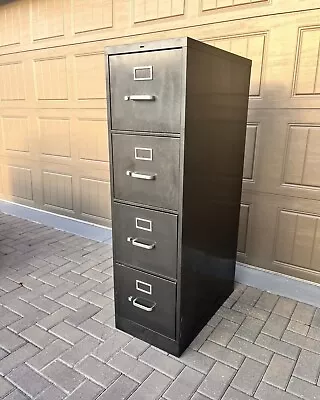 Large 4 Drawer Black Metal File Cabinet Used • $90