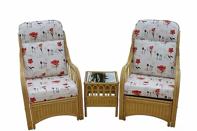 Sorrento Cane Conservatory Furniture Duo Set-2 Chairs And A Side Table - Poppy • £499