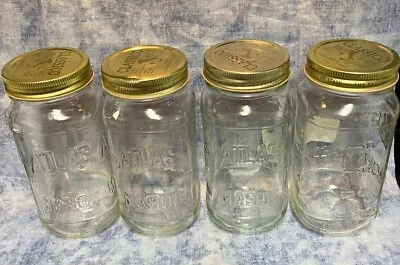 Lot Of 4 - Vintage Atlas Square Mason 16 Oz Jar Clear Glass 5.5  X 3  • $22