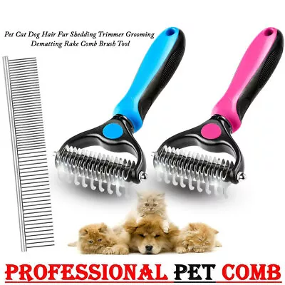 2pcs Professional Dog Cat Pet Comb Brush Dematting Undercoat Grooming Rake Tool • £6.49