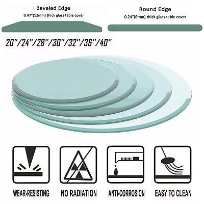 $46.99 • Buy Round Tempered Glass Table Top 1/4'' 1/2'' 3/8  Thick Flat Beveled Polished Edge