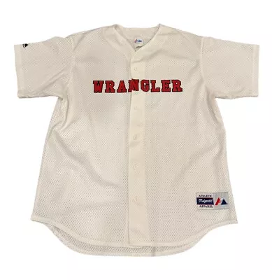 Vintage Wrangler White Baseball Jersey Size Large Majestic Made In USA #15 • $29.99