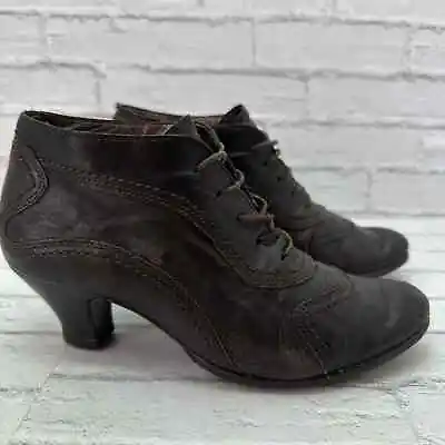 Gabor Ankle Boots Bootie Brown Leather Lace Up Cone Heels Size 7.5 • $21