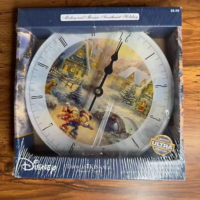 Disney Mickey & Minnie Sweetheart Holiday Thomas Kinkade Glass Wall Clock • $29