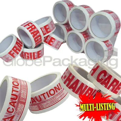 Printed Low Noise 2  66m Packing Tapes - Fragile Handle With Care Caution Etc • £280