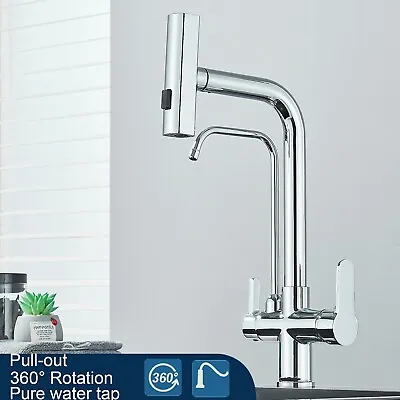 Kitchen Mixer Sink Tap Chrome 3Way Pure Water Drinking Water Filter Pull Out Tap • £52.49