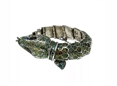 Margot De Taxco Vintage Enamel Silver Green Snake Mexico Bracelet • $800