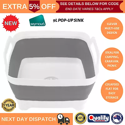 9L Collapsible Camping Sink With Drain Plug Pop Up Wash Tub Caravan Dirty Dishes • $21.99