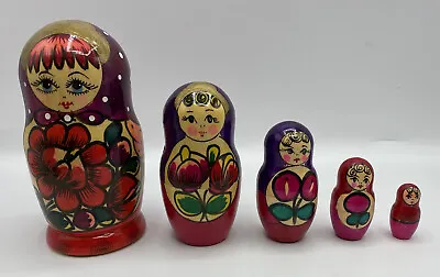 Russian Nesting Wooden Dolls Matryoshka Babushka Hand Painted Set Of 5 • $24.98