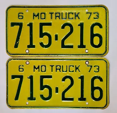 1973 Missouri Truck License Plate Pair 715-216 Yellow & Green🔥 FREE SHIPPING 🔥 • $34.99