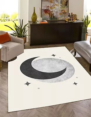 Modern Retro Dreamy Area Rug Black Beige Planet Moon Rug For Living Dining Room • $149.99