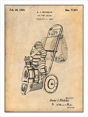 1929 Michelin Man Air Compressor Patent Print Art Drawing Poster   • $16.19