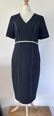 MARKS AND SPENCER Navy Mix Easy Care Pencil Dress UK10 • £8