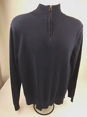 J Crew Mens Large Blue Cotton/Wool Knit 1/4 Zip Pullover Mock Turtleneck Sweater • $24.88