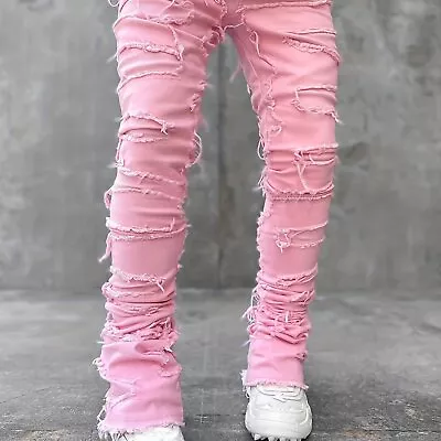 Creative Tassels Decoration Straight Fit Jeans Men's Casual Street  Denim Pants • $39.99