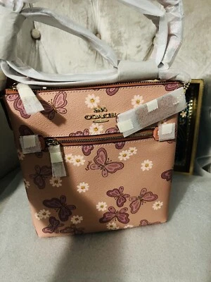 COACH MINI ROWAN FILE BAG Crossbody Lovely Floral BUTTERFLY PRINT CH607 Pink New • £112.60