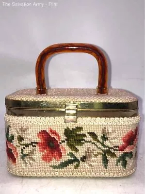 Julius Resnick Multicolor Needlepoint Floral Makeup Box Top Handle Bag • $9.99