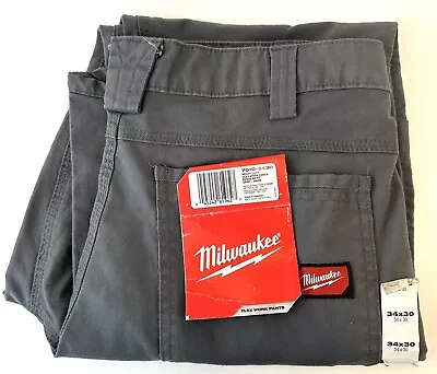 Milwaukee 34 X 30 Mens Flex Work Pants With 6 Pockets In Gray Model 701G-3430 • $39.99