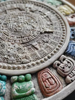 Vtg. Mexico Mayan Aztec Sun Calendar Wall Art Decor Stone Plaque Large. Bright  • $45