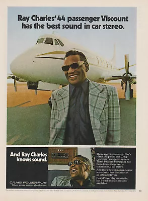 1976 Craig Car Stereo - Ray Charles - Viscount Private Jet - Print Ad Photo • $9.79