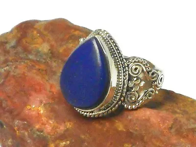 Blue Teardrop Lapis Lazuli Sterling Silver 925 Gemstone Ring • £27.99