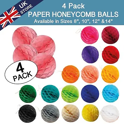 4 PACK 8  10  12  14  PAPER HONEYCOMB BALL Wedding Birthday Decoration 15 Colour • £5.85