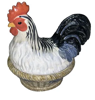 Rooster Cookie Jar W/ Lid Country Decor 11  Isabelle De Borchgrave Collectible • $37.12