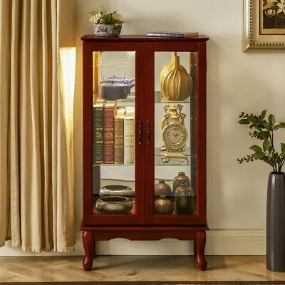 Lighted Curio Display Cabinet With Adjustable Shelves And Tempered Glass Doors • $309.99