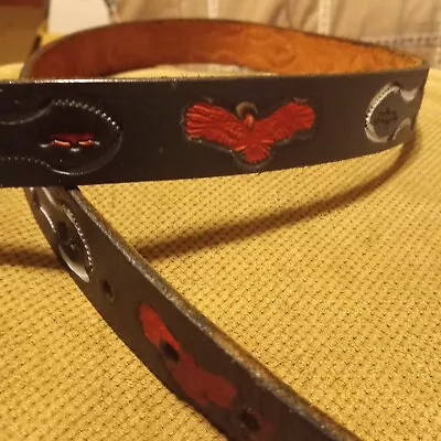 Vintage Tooled Red Eagle Design Western/Native American Leather  Belt • $18