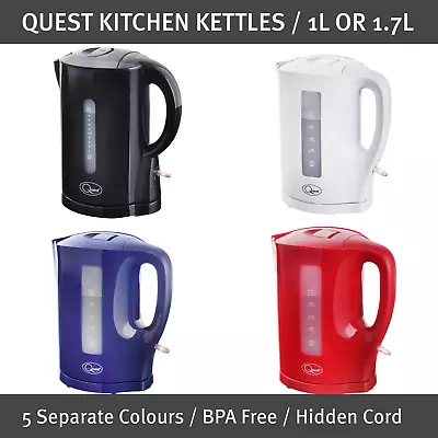 Quest Kettles / 1L & 1.7L / 5 Separate Colours / BPA Free / Hidden Cord Storage • £13.99