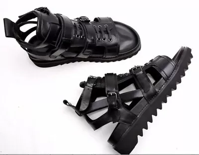 Mens High Top Breathable Open Toe Buckle Leather Comfy Gladiator Beach Sandals • $120.75