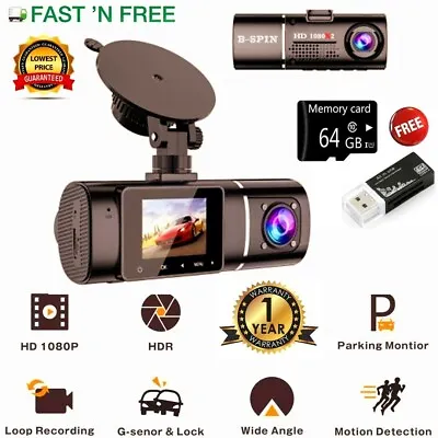 $105.99 • Buy Dual Lens Dash Cam Night Vision Full HD 1080P Camera With 64 GB SD & Card Reader