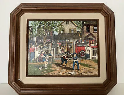 H Hargrove Serigraph Oil Painting SAND LOT Baseball Game Framed 13”X15” • $50