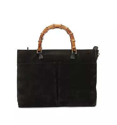 Vintage Gucci Women Black Suede Bamboo Top Handle Satchel Handbag • $179.99