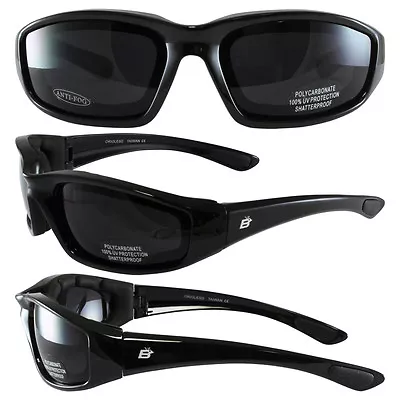 Oriole Sunglasses Motorcycle Riding Black Frame Padded Antifog Sd Dark Smoke Len • $12.99