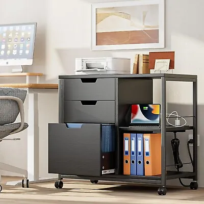 File Cabinet 3 Drawer Lateral Filing Cabinet With Storage Charging Port Black • $89.99